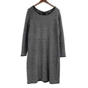 Talbots Black Tweed Wool Linen Blend Long Sleeve Sweater Dress Womens Size Large